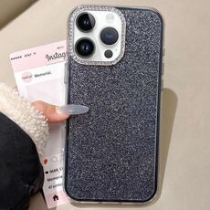 Per iPhone 14 Pro Custodia per telefono con copertura totale glitterata con cornice per fotocamera in strass incorporati (nero)