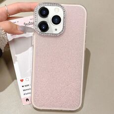 Per iPhone 11 Pro Max Custodia per telefono con copertura totale glitterata con cornice per fotocamera con strass incorporati (rosa)