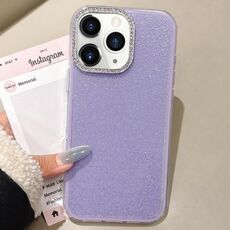 Per iPhone 11 Pro Max Custodia per telefono con copertura totale glitterata con cornice per fotocamera in strass incorporati (viola)