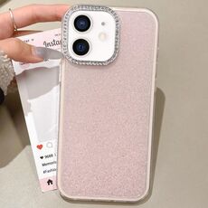 Per iPhone 11 Custodia per telefono con copertura totale glitterata con cornice per fotocamera in strass incorporata (rosa)