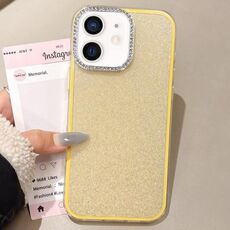 Per iPhone 11 Custodia per telefono con copertura totale glitterata con cornice per fotocamera in strass incorporata (giallo)