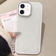 Per iPhone 11 Custodia per telefono con copertura totale glitterata con cornice per fotocamera in strass incorporata (bianca)