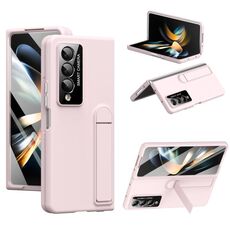 Per Samsung Galaxy Z Fold4 Custodia per telefono con supporto pieghevole integrato Skin Feel (rosa)