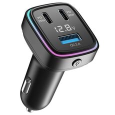 GE13 con display di tensione a luce ambiente colorata Caricabatteria per auto a ricarica rapida a 3 porte