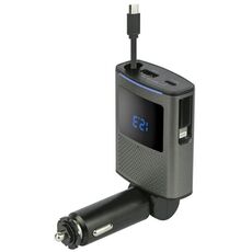 GE02 con cavo retrattile di tipo C, caricabatteria per auto a ricarica rapida con display di tensione
