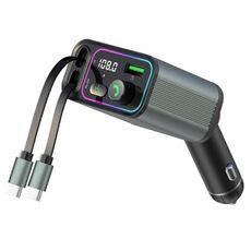 GC08C Doppio cavo retrattile di tipo C Display della tensione della luce ambientale Caricabatterie per auto rapido PD 65W