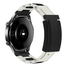 Cinturino per orologio in gomma in acciaio inossidabile con fibbia magnetica pieghevole da 22 mm (bianco + nero)