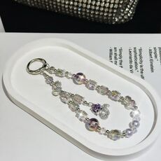 Ciondolo volpe con perline di cristallo e catena per cellulare (viola)