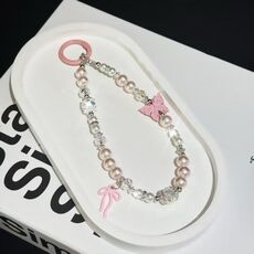 Catena per telefono a forma di farfalla con perle incastonate di diamanti (rosa)
