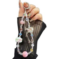 Catena per telefono con cuore e fiore di rosa (rosa)
