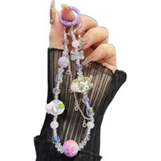 Catena per telefono con cuore e fiore di rosa (viola)