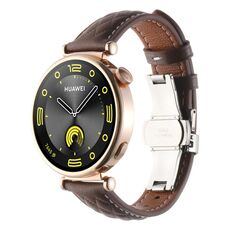 Cinturino per orologio in vera pelle con fibbia a farfalla con motivo a diamante da 18 mm (caffè)