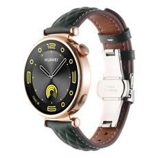 Cinturino per orologio in vera pelle con fibbia a farfalla e motivo a diamante da 18 mm (verde scuro)