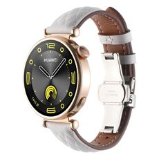 Cinturino per orologio in vera pelle con fibbia a farfalla con motivo a diamante da 18 mm (bianco)