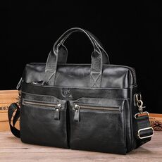 BULL CAPTAIN 056 Borsa a mano retrò in pelle bovina con strato superiore di grande capacità (nera)