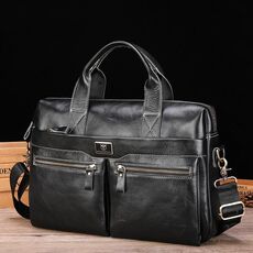 BULL CAPTAIN 056 Borsa da lavoro retrò in pelle bovina con strato superiore di grande capacità (metallo nero)