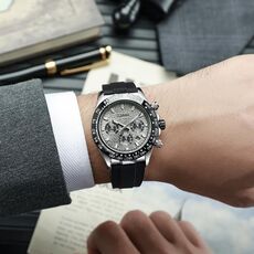 Orologio meccanico completamente automatico Dulunwe 30m impermeabile luminoso (meteorite con guscio d'argento)