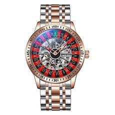 Orologio meccanico Dulunwe 6061A impermeabile 30 m con quadrante rotante, colore: cinturino in acciaio oro rosa