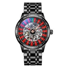 Orologio meccanico Dulunwe 6061A impermeabile 30m con quadrante rotante, colore: cinturino in acciaio nero