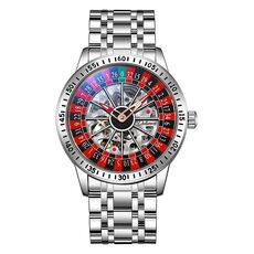 Orologio meccanico Dulunwe 6061A impermeabile 30m con quadrante rotante, colore: cinturino in acciaio bianco