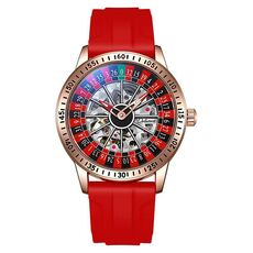 Orologio meccanico Dulunwe 6061A impermeabile 30m con quadrante rotante, colore: oro rosa, silicone rosso