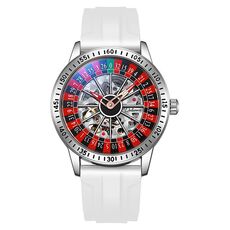 Orologio meccanico Dulunwe 6061A impermeabile 30m con quadrante rotante, colore: silicone bianco