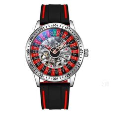 Orologio meccanico Dulunwe 6061A impermeabile 30 m con quadrante rotante, colore: cinturino bianco bicolore