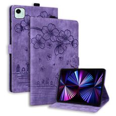 Per Honor Pad X9a / X9 Pro Custodia per tablet in pelle goffrata con motivo Sakura Cat (viola)