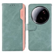 Per Xiaomi 15 Ultra ABEEL Custodia per telefono in pelle magnetica RFID Color Block (ciano-rosa)