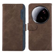 Per Xiaomi 15 Ultra ABEEL Custodia per telefono in pelle magnetica RFID Color Block (marrone-blu)
