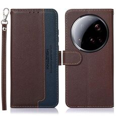 Custodia per telefono in pelle con texture Litchi KHAZNEH per Xiaomi 15 Ultra con protezione RFID (marrone)