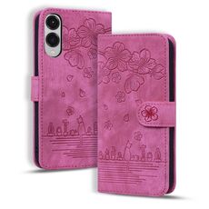 Per Samsung Galaxy S25 Edge 5G Custodia per telefono in pelle goffrata con motivo Sakura Cat (rosso rosa)