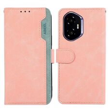 Custodia per telefono in pelle magnetica RFID Color Block ABEEL per Honor 400 (rosa-ciano)
