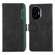 Custodia per telefono in pelle magnetica RFID Color Block ABEEL per Honor 400 (nero-verde)