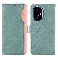 Custodia per telefono in pelle magnetica RFID Color Block ABEEL per Honor 400 (ciano-rosa)
