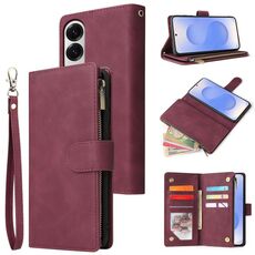 Per Samsung Galaxy S25 Edge 5G Custodia per telefono in pelle con cerniera smerigliata multifunzionale (rosso vino)