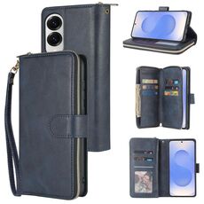Per Samsung Galaxy S25 Edge 5G 9-Slot per schede Portafoglio con cerniera Custodia in pelle per telefono (blu)