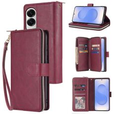Per Samsung Galaxy S25 Edge 5G 9-Slot per carte Portafoglio con cerniera Custodia in pelle per telefono (rosso vino)