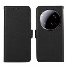 Custodia per telefono ABEEL con motivo Litchi magnetico laterale in pelle con protezione RFID per Xiaomi 15 Ultra (nera)