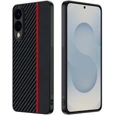 Per Samsung Galaxy S25 Edge 5G Custodia per telefono con stampa in fibra di carbonio (nero rosso)