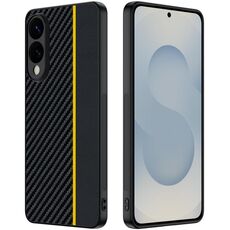 Per Samsung Galaxy S25 Edge 5G Custodia per telefono con stampa in fibra di carbonio (nero giallo)