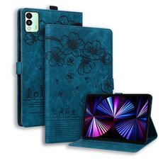 Per Tecno MegaPad 11 Custodia per tablet in pelle goffrata con motivo Sakura Cat (blu)