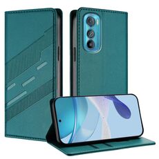 Per Motorola Edge 30 Custodia per telefono in pelle retrò con portafoglio multifunzionale in rilievo (verde scuro)