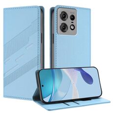 Per Motorola Edge 50 Pro Custodia per telefono in pelle retrò con portafoglio multifunzionale in rilievo (azzurro chiaro)