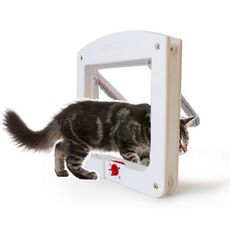 Patta trasparente per gatti / cani di piccola taglia, chiusura universale a 4 vie (bianca)