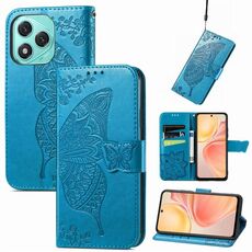 Custodia in pelle goffrata con motivo a farfalla e fiori per Honor 400 Lite (blu)