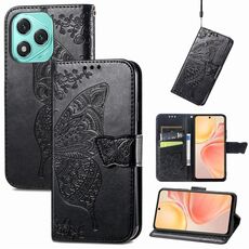 Custodia in pelle goffrata con motivo a farfalla e fiori per Honor 400 Lite (nera)