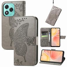 Custodia per telefono in pelle goffrata con motivo a farfalla e fiori per Honor 400 Lite (grigio)