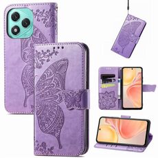 Custodia in pelle goffrata con motivo a farfalla e fiori per Honor 400 Lite (lavanda)
