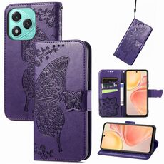 Custodia in pelle goffrata con motivo a farfalla e fiori per Honor 400 Lite (viola)